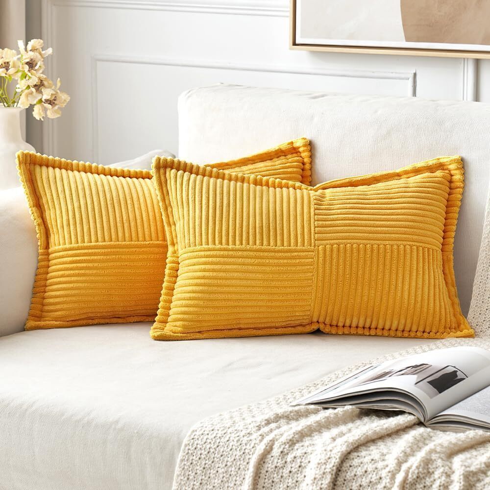 8647 Golden Yellow Corduroy Lumbar Pillow Covers 12x20 Inch 12x20 Inch